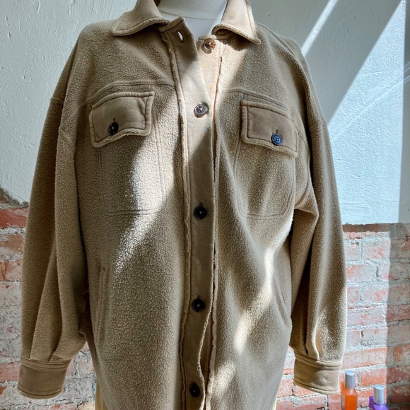 Free People Sable Ruby Shirt Fleece Oversized Button Down Shacket Jacket XSMALL - Picture 7 of 12